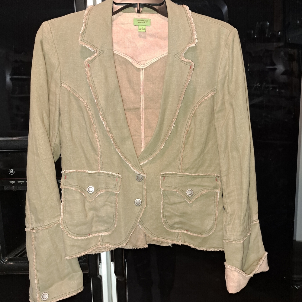 Carlisle Khaki Blazer with Frayed Details